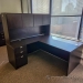 Espresso L Suite Office Desk w/ Drawer, Overhead Storage